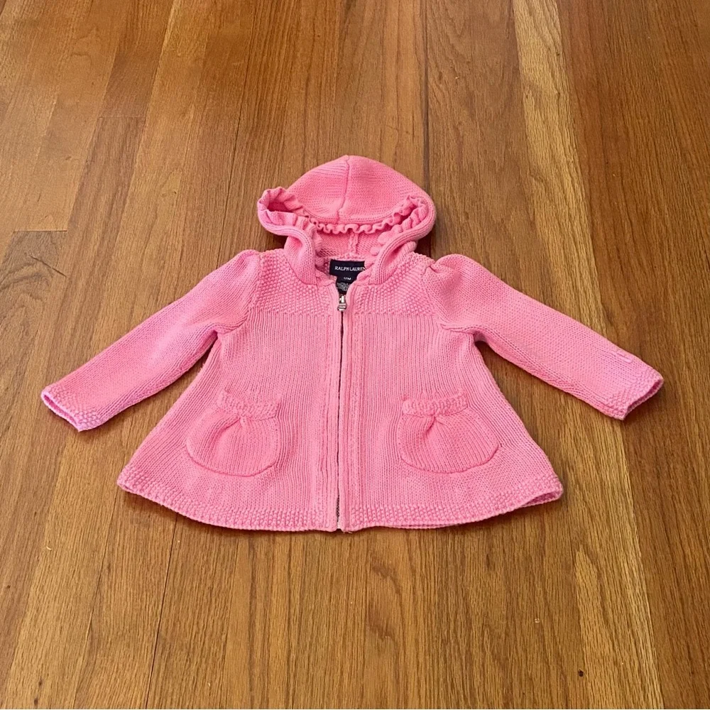 Ralph Lauren Pink Hooded Knit Baby Jacket